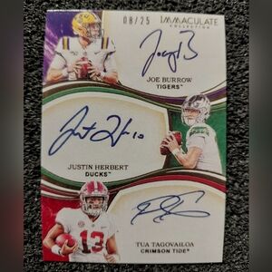 Justin Herbert, Joe Burrow, Tua Tagovailoa 3x Autograph Football Rookie Card
